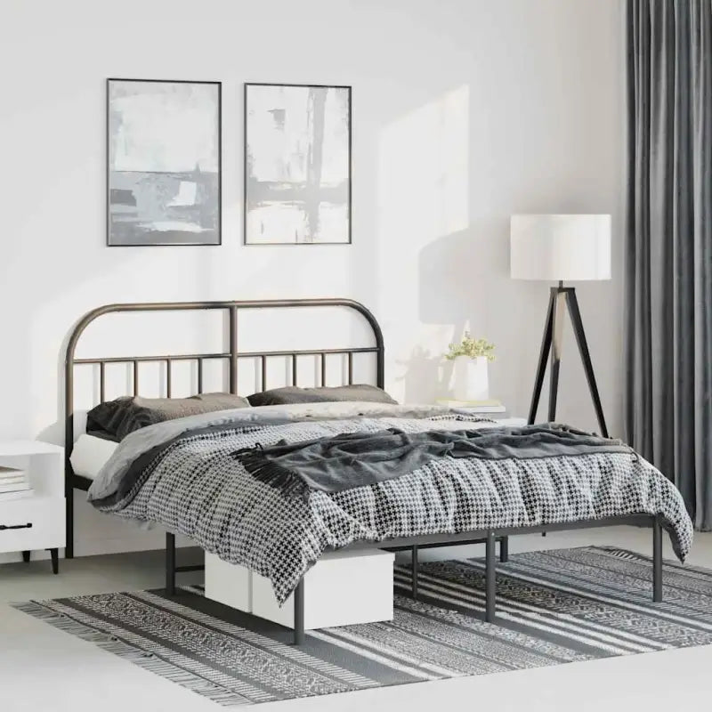 Klassiek metalen bedframe met extra opbergruimte en metalen latten - Zwart / 150 x 200 cm / met hoofdbord - Bedden &