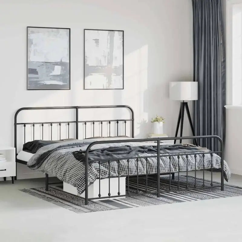 Klassiek metalen bedframe met extra opbergruimte en metalen latten - Zwart / 193 x 203 cm / met hoofdbord & voetbord