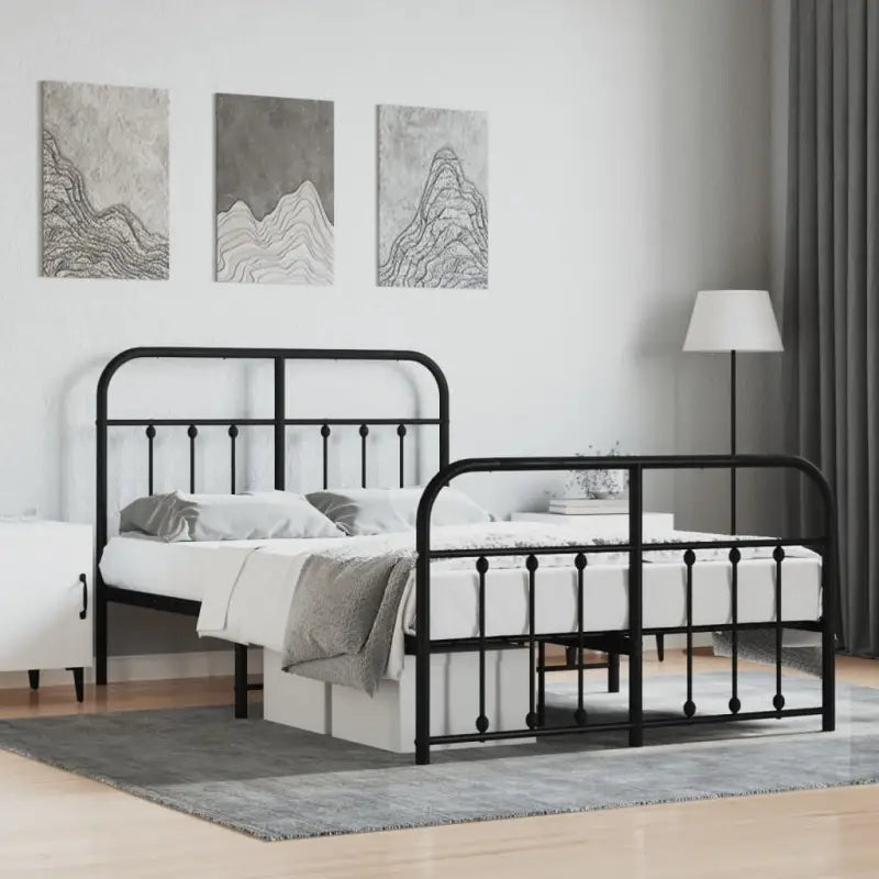 Klassiek metalen bedframe met extra opbergruimte en metalen latten - Zwart / 120 x 200 cm / met hoofdbord & voetbord
