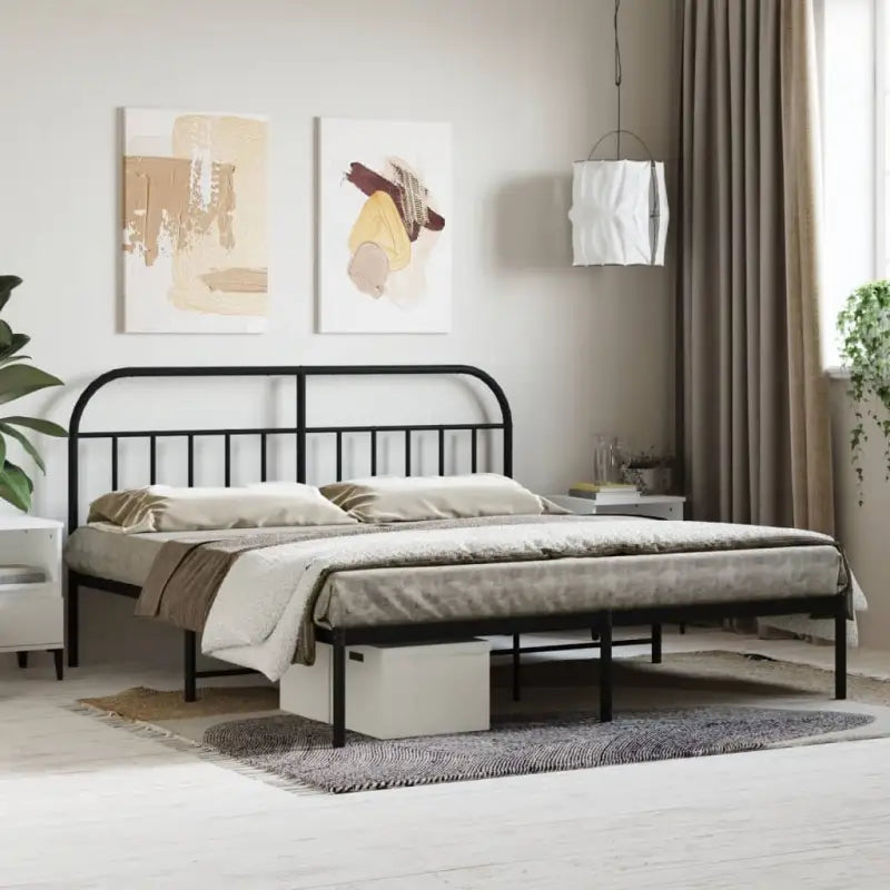 Klassiek metalen bedframe met extra opbergruimte en metalen latten - Zwart / 160 x 200 cm / met hoofdbord - Bedden &