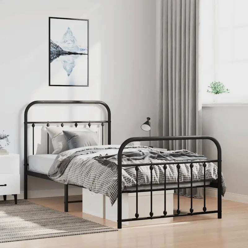 Klassiek metalen bedframe met extra opbergruimte en metalen latten - Zwart / 100 x 190 cm / met hoofdbord & voetbord