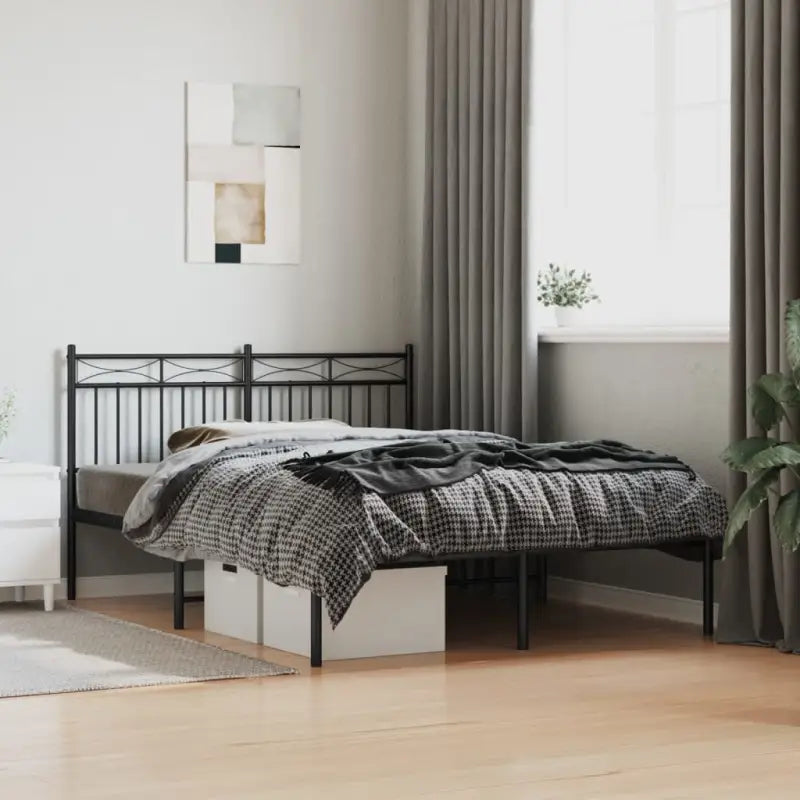 Klassiek metalen bedframe met extra opbergruimte en metalen latten - Zwart / 140 x 200 cm / met hoofdbord - Bedden &