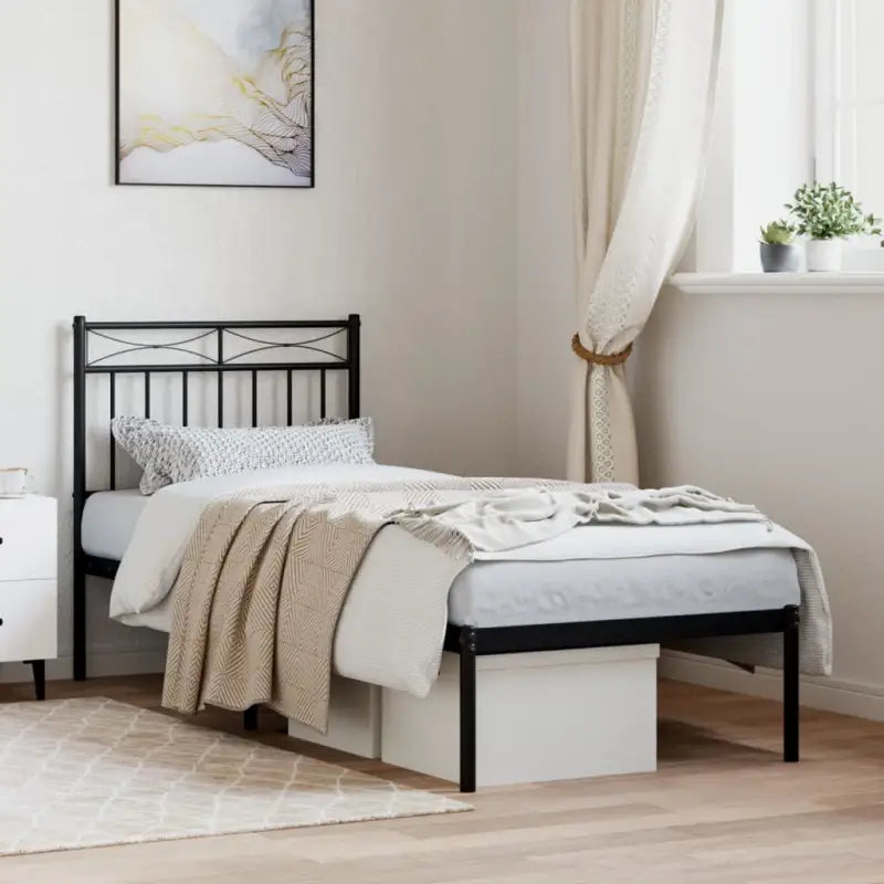 Klassiek metalen bedframe met extra opbergruimte en metalen latten - Zwart / 80 x 200 cm / met hoofdbord - Bedden &