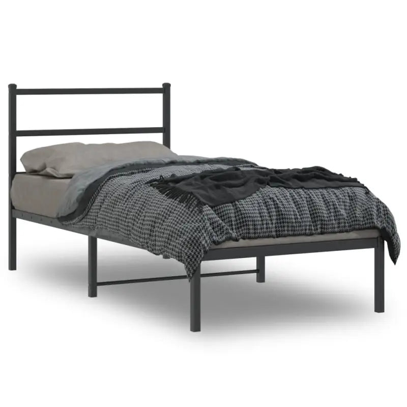 Klassiek metalen bedframe met extra opbergruimte en metalen latten - Zwart / 90 x 200 cm / met hoofdbord - Bedden &