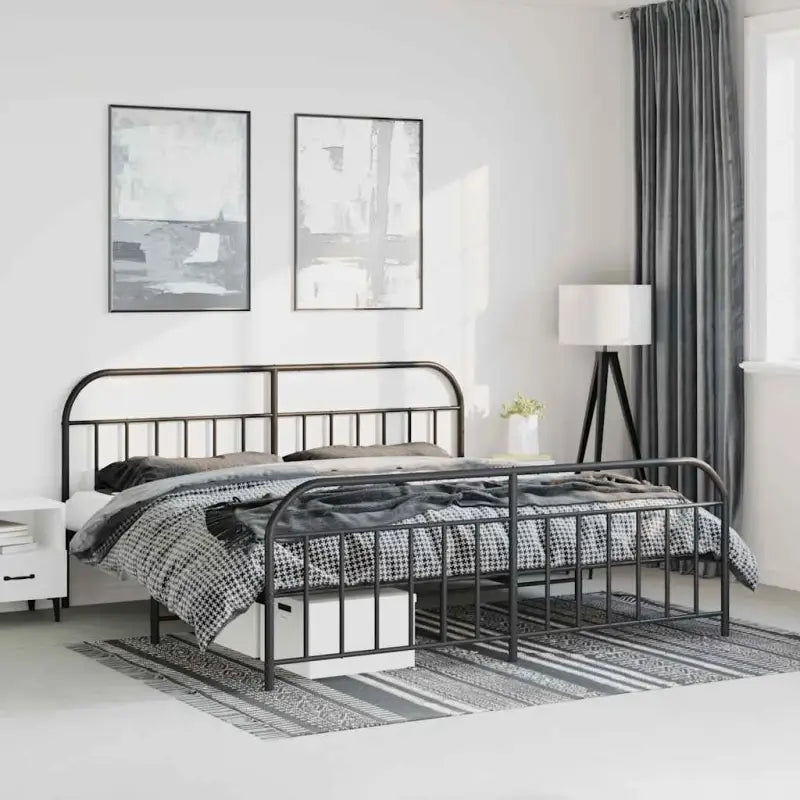 Klassiek metalen bedframe met extra opbergruimte en metalen latten - Zwart / 193 x 203 cm / met hoofdbord & voetbord