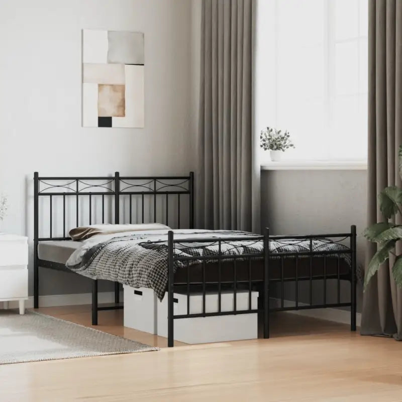 Klassiek metalen bedframe met extra opbergruimte en metalen latten - Zwart / 120 x 200 cm / met hoofdbord & voetbord