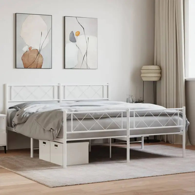 Klassiek metalen bedframe met metalen latten en extra opbergruimte - Wit / 140 x 200 cm / met hoofdbord & voetbord