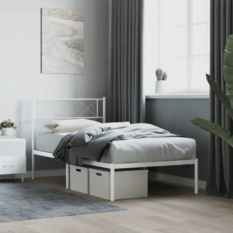 Klassiek metalen bedframe met metalen latten en extra opbergruimte - Wit / 80 x 200 cm / met hoofdbord - Bedden &