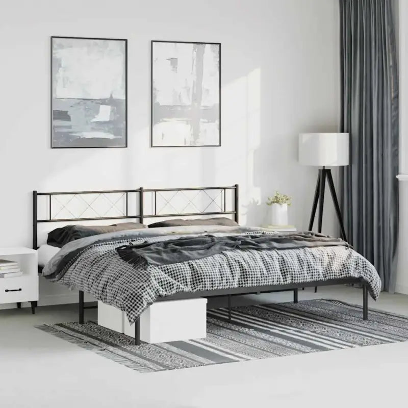 Klassiek metalen bedframe met metalen latten en extra opbergruimte - Zwart / 183 x 213 cm / met hoofdbord - Bedden &
