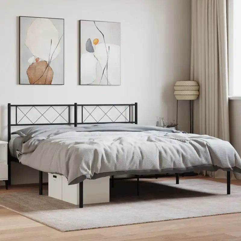 Klassiek metalen bedframe met metalen latten en extra opbergruimte - Zwart / 160 x 200 cm / met hoofdbord - Bedden &