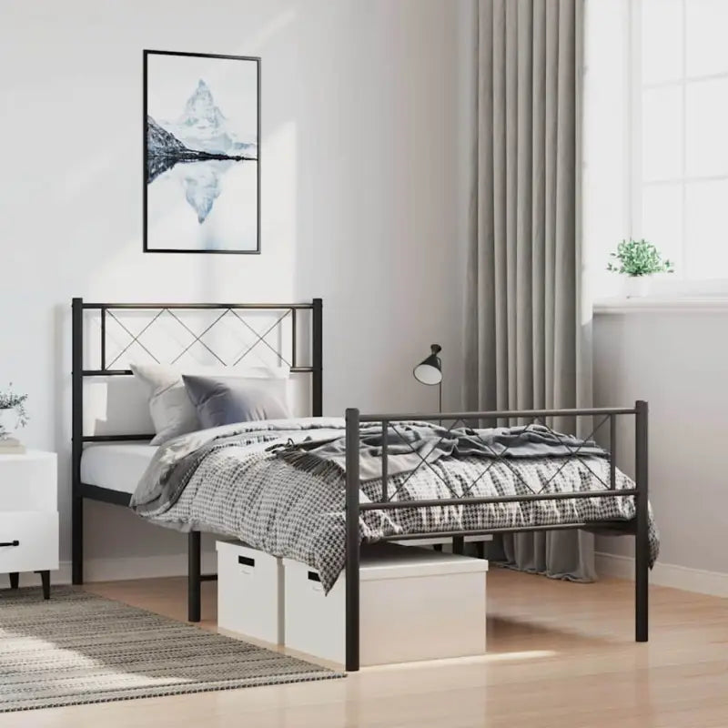 Klassiek metalen bedframe met metalen latten en extra opbergruimte - Zwart / 100 x 200 cm / met hoofdbord & voetbord