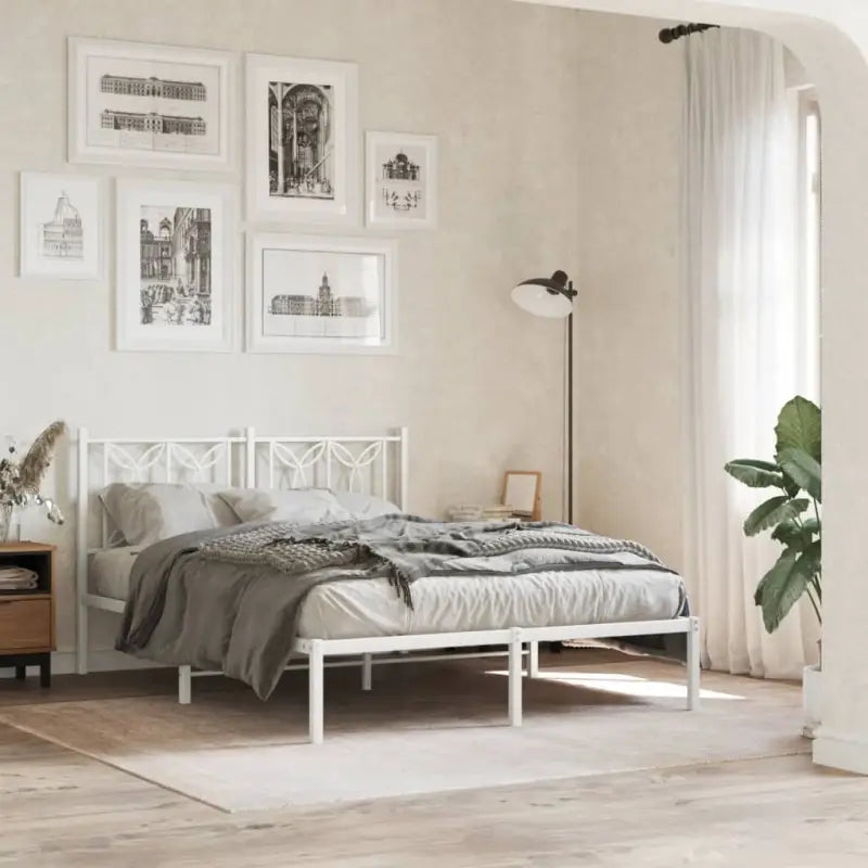 Klassiek metalen latten bedframe met extra opbergruimte - Wit / 135 x 190 cm / met hoofdbord - Bedden & bedframes