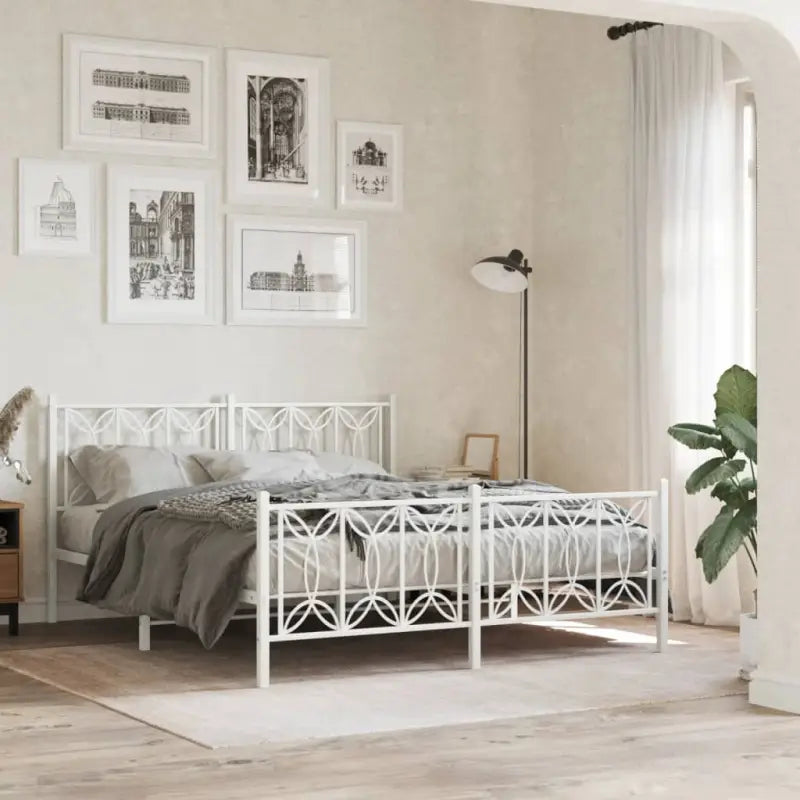 Klassiek metalen latten bedframe met extra opbergruimte - Wit / 150 x 200 cm / met hoofdbord & voetbord - Bedden &