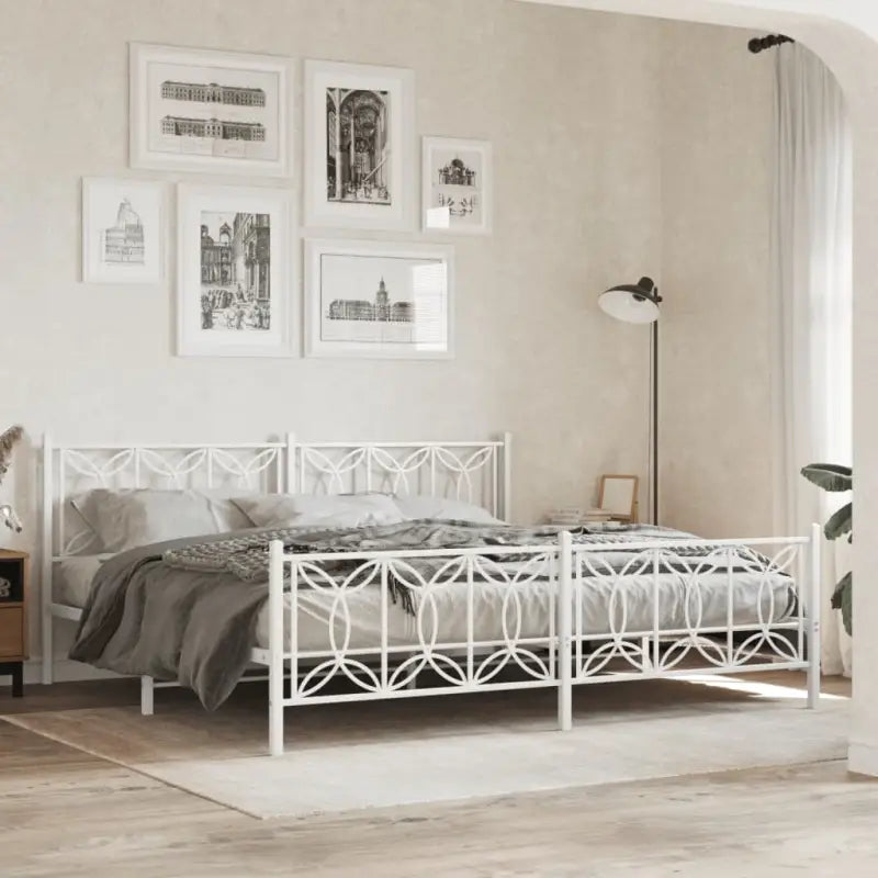 Klassiek metalen latten bedframe met extra opbergruimte - Wit / 193 x 203 cm / met hoofdbord & voetbord - Bedden &