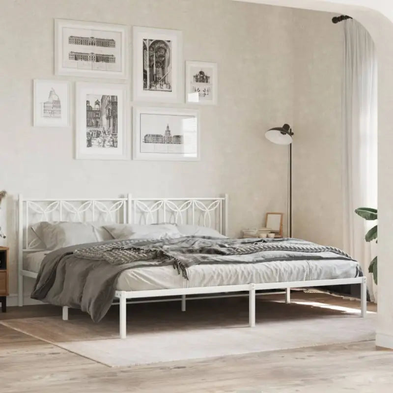 Klassiek metalen latten bedframe met extra opbergruimte - Wit / 193 x 203 cm / met hoofdbord - Bedden & bedframes