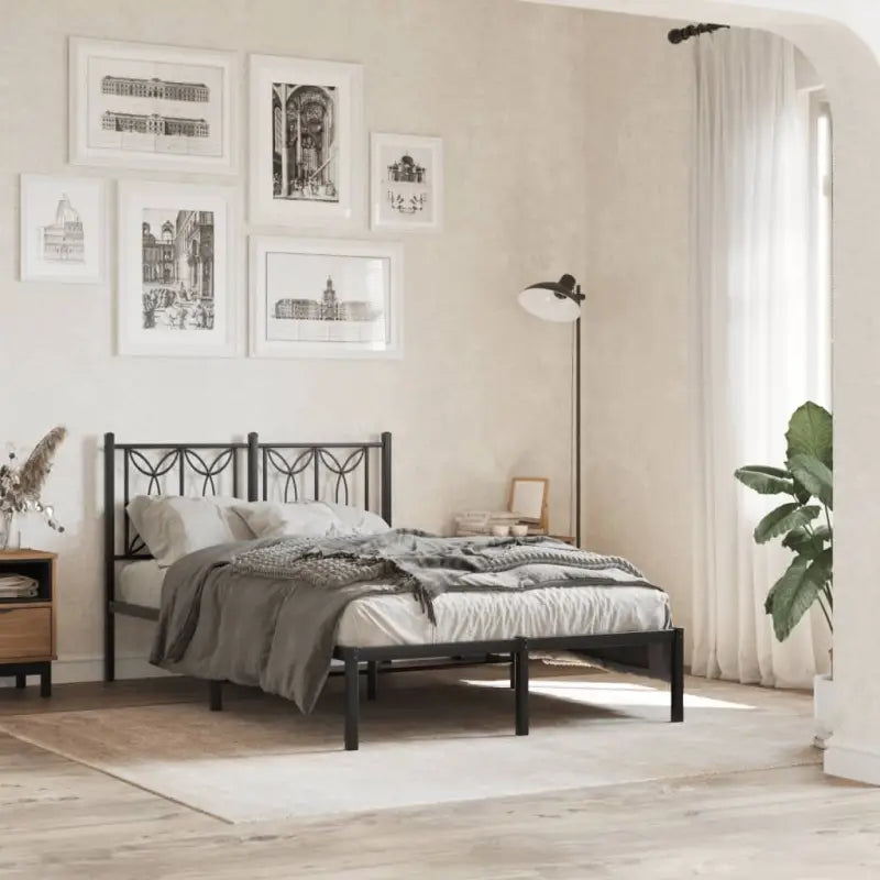 Klassiek metalen latten bedframe met extra opbergruimte - Zwart / 120 x 190 cm / met hoofdbord - Bedden & bedframes
