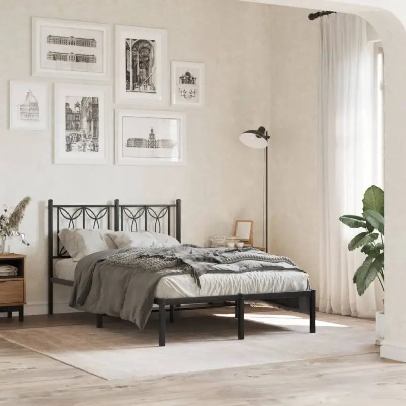 Klassiek metalen latten bedframe met extra opbergruimte - Zwart / 120 x 200 cm / met hoofdbord - Bedden & bedframes