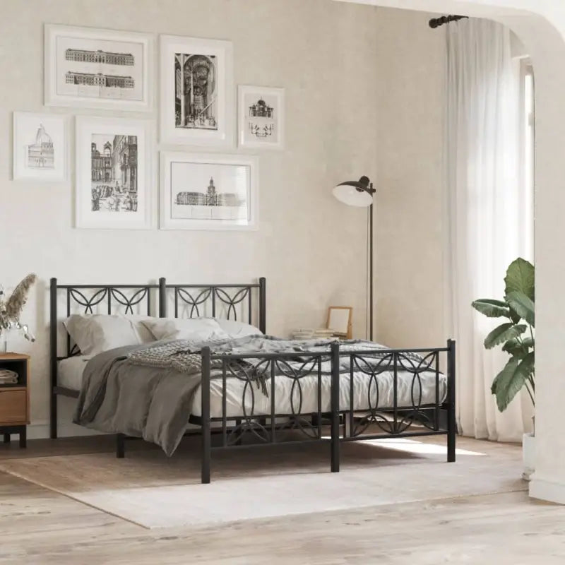 Klassiek metalen latten bedframe met extra opbergruimte - Zwart / 135 x 190 cm / met hoofdbord & voetbord - Bedden &