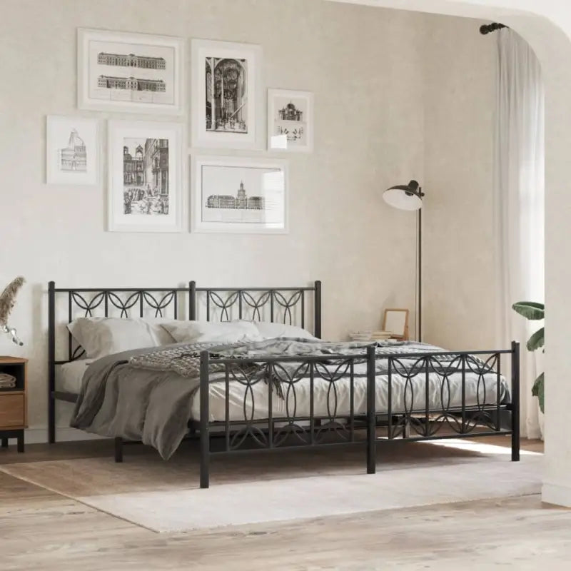 Klassiek metalen latten bedframe met extra opbergruimte - Zwart / 180 x 200 cm / met hoofdbord & voetbord - Bedden &