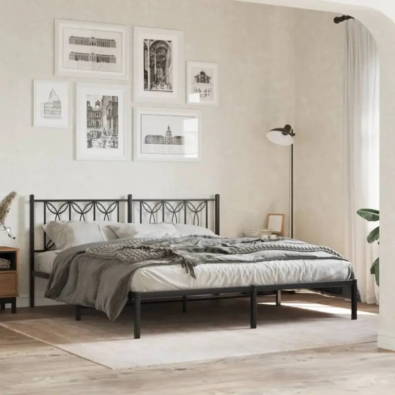 Klassiek metalen latten bedframe met extra opbergruimte - Zwart / 180 x 200 cm / met hoofdbord - Bedden & bedframes