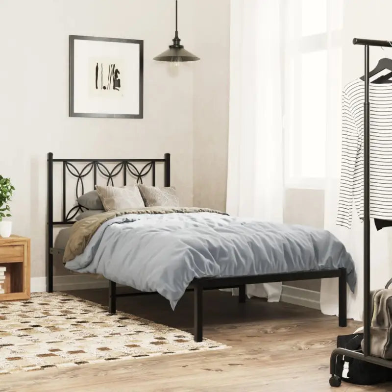 Klassiek metalen latten bedframe met extra opbergruimte - Zwart / 80 x 200 cm / met hoofdbord - Bedden & bedframes