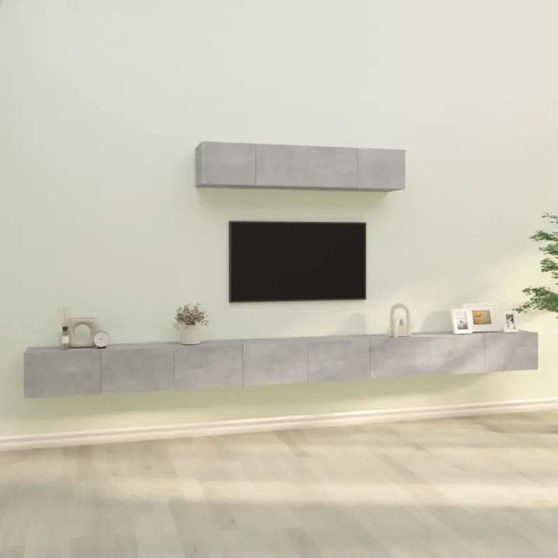 Klassieke televisiekast met bewerkt hout voor een stijlvol interieur - Betongrijs / 6 / 100 cm - Tv-meubels