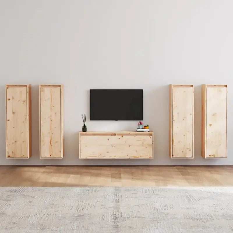 Klassieke televisiekast van massief grenenhout met trendy design - Naturel / 5 - Tv-meubels