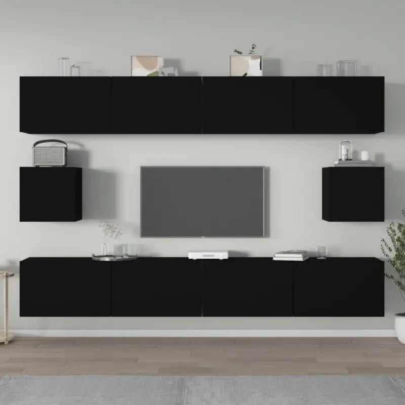 Klassieke Tv-meubels met bewerkt hout en hoogwaardig design - Zwart / 6 / 100 cm - Tv-meubels