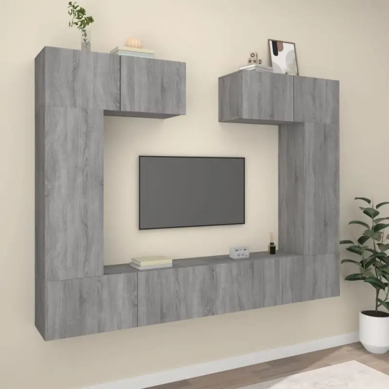Klassieke Tv-meubels met bewerkt hout voor een stijlvolle kamer uitstraling - Grijs sonoma / 6 / 100 cm - Tv-meubels