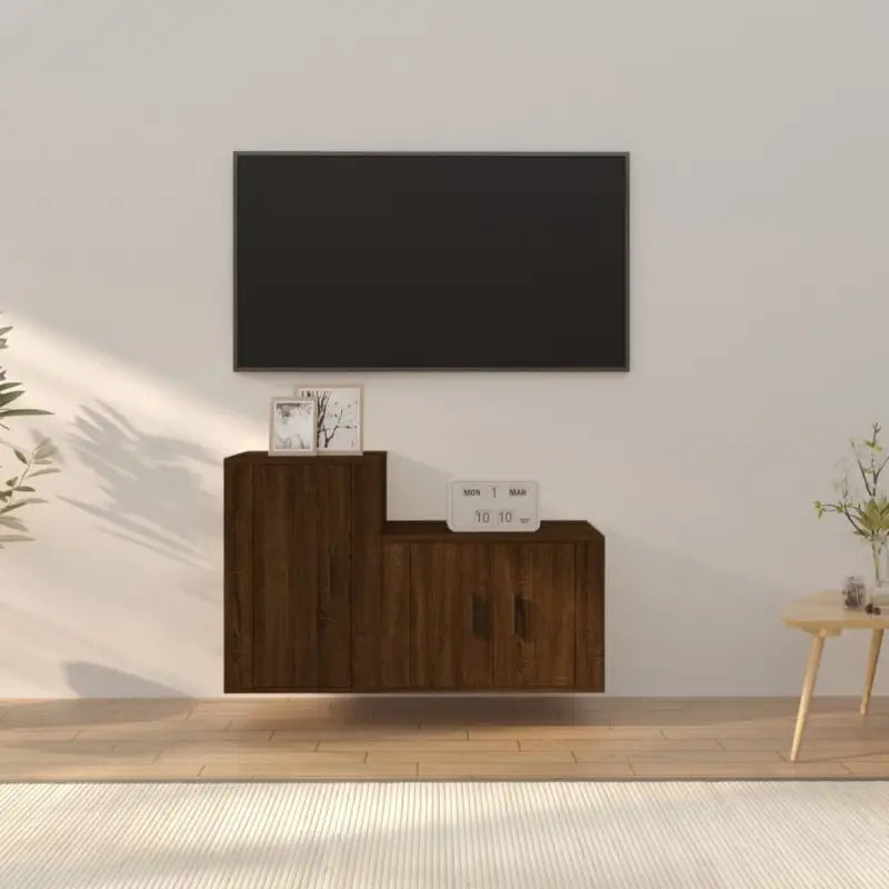 Klassieke Tv-meubels van bewerkt hout met trendy en praktische design - bruin eikenkleur / 2 - Tv-meubels