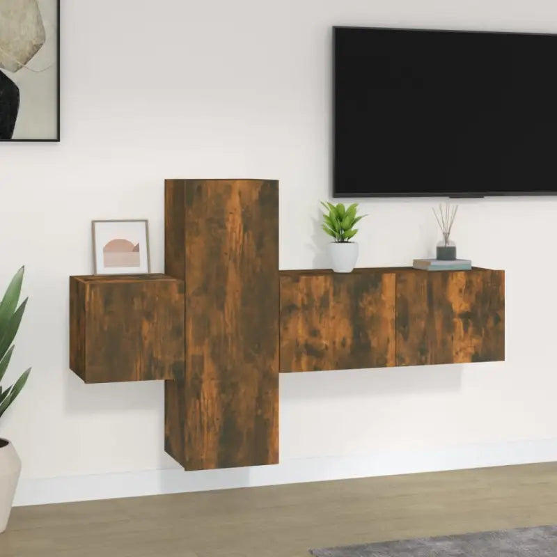Klassieke tv-meubels van bewerkt hout voor een stijlvolle kamer centerpiece - Gerookt eiken / 3 / 80 cm - Tv-meubels