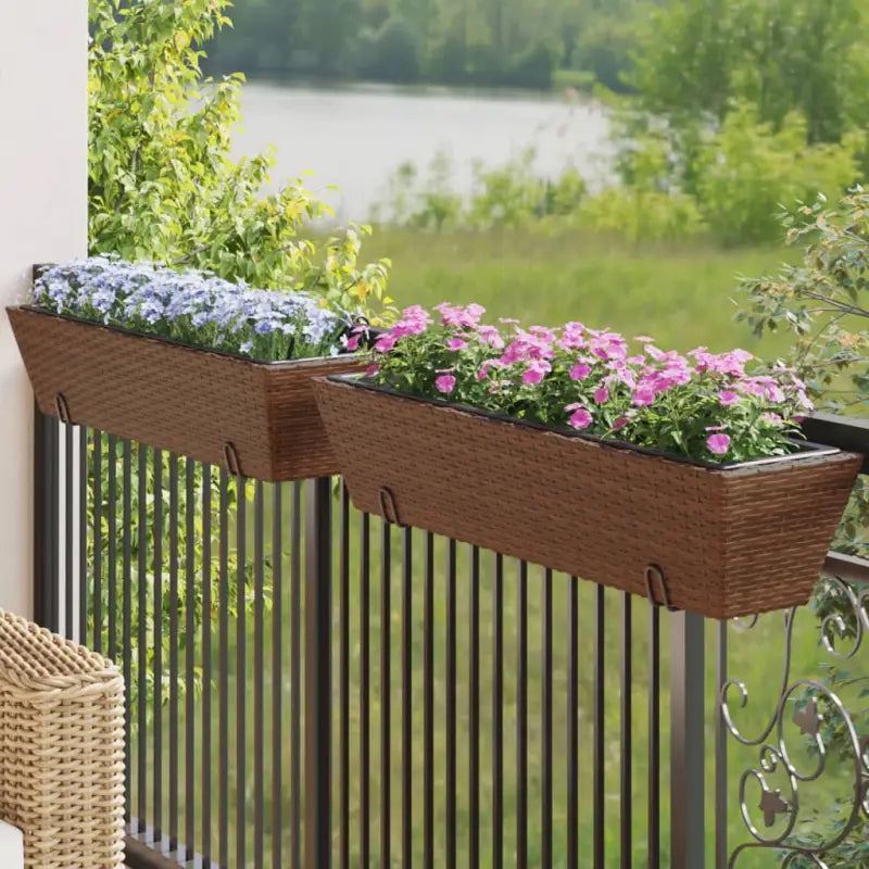 Kunststof pot met poly rattan uitstraling voor bloemen en planten - Bruin / 84 x 22 x 18 cm / 1 - Bloempotten &
