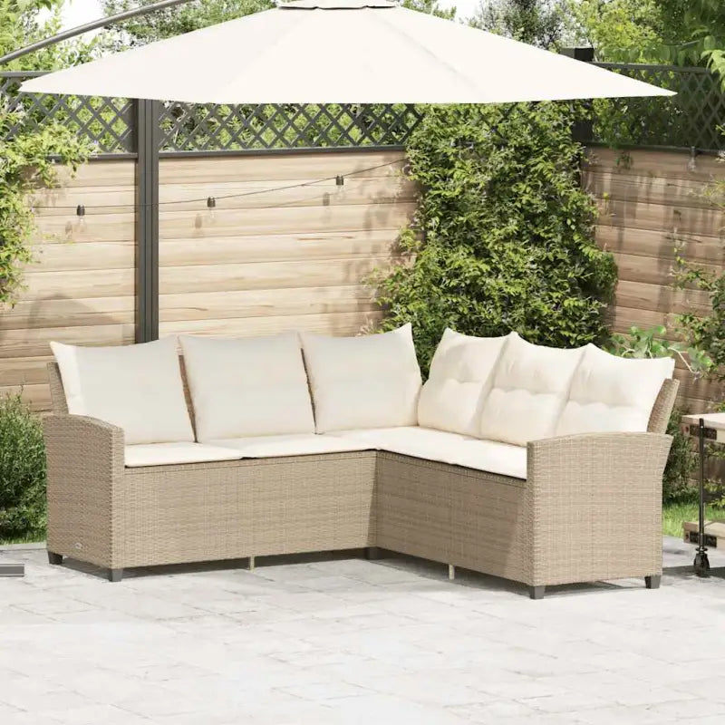 L-vormige bank met poly rattan voor een comfortabele zitervaring buiten - 1 / Beige / Crèmewit - Tuinsets