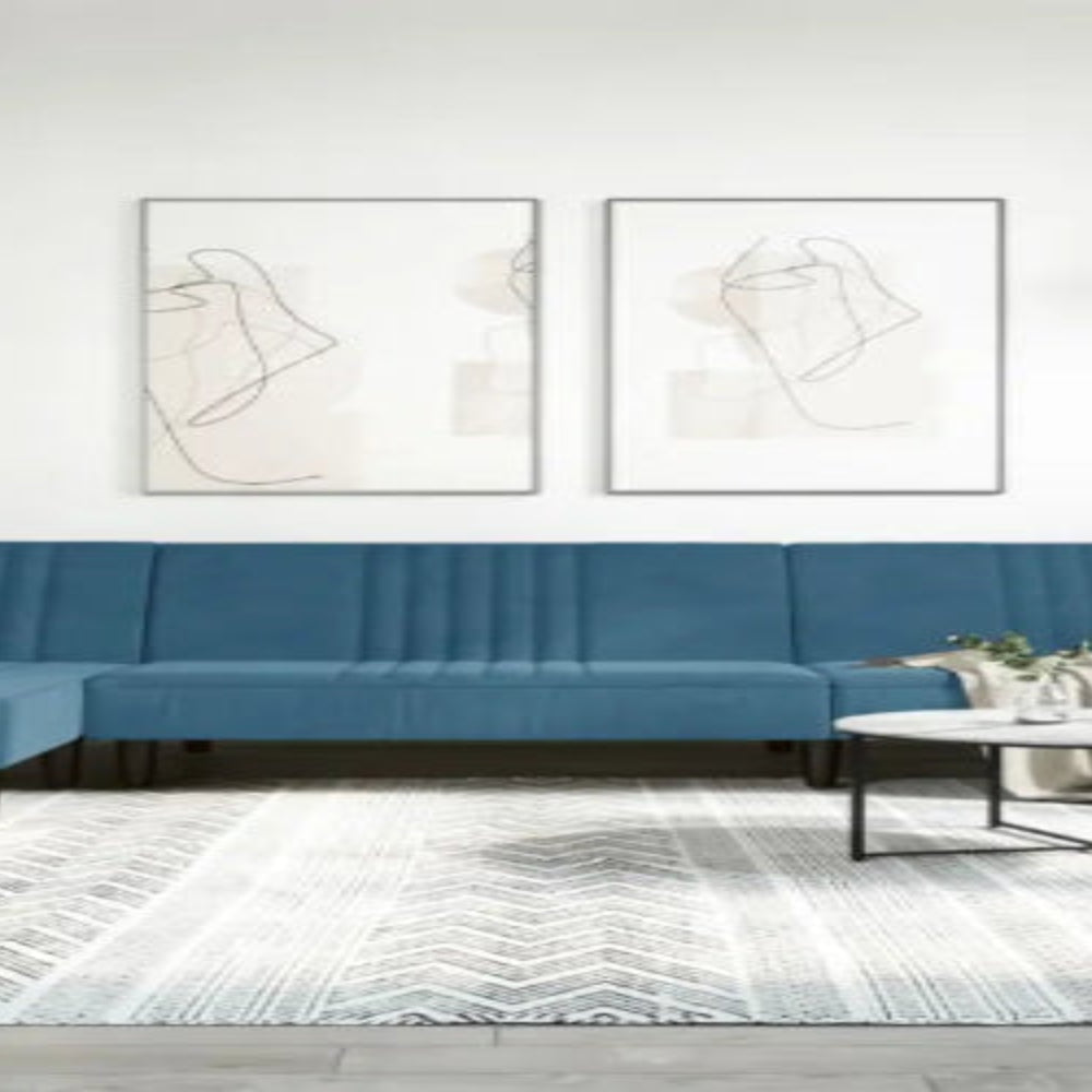 L-vormige slaapbank met chaise longue en hoogte voet voor compacte ruimte - Blauw - Banken