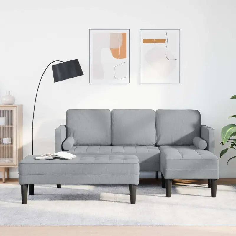 L-vormige sofa set met modulaire ontwerp en lichte grijze stof - Banken
