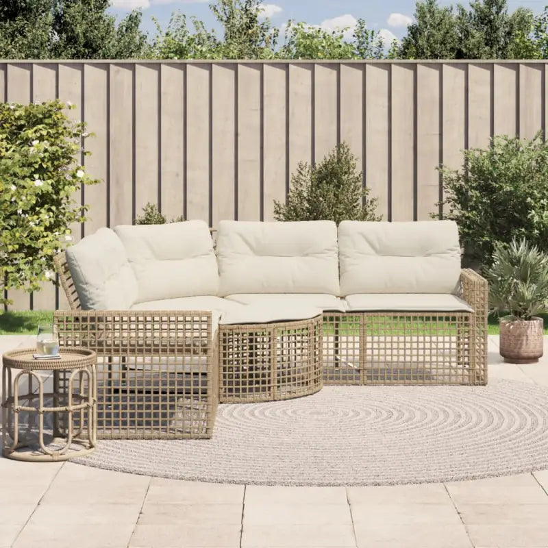 L-vormige tuinbank met poly rattan en wasbare hoes voor buitenplezier - beige en crèmekleurig / 1 - Loungebanken