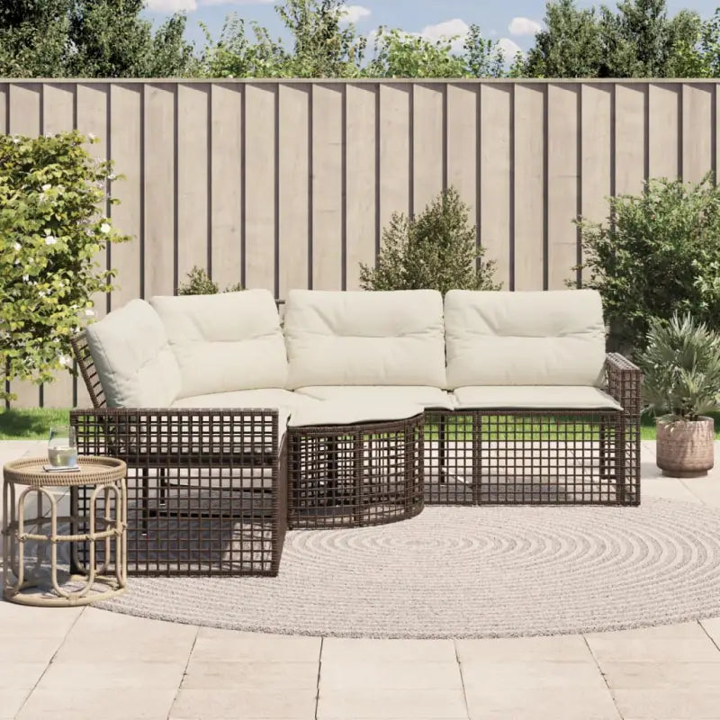 L-vormige tuinbank met poly rattan en wasbare hoes voor buitenplezier - Bruin / 1 - Loungebanken