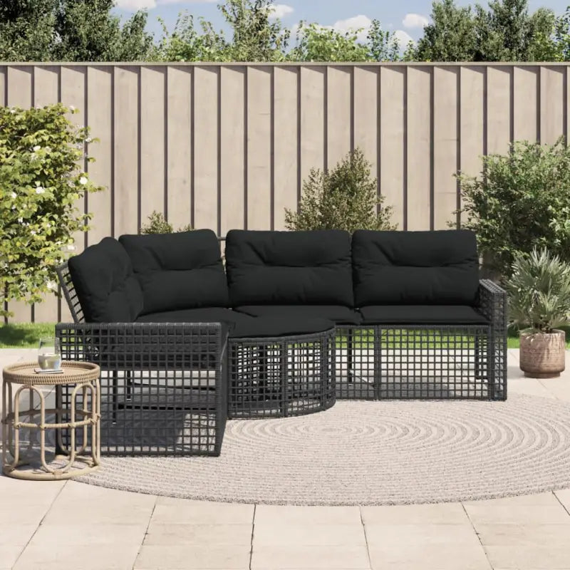 L-vormige tuinbank met poly rattan en wasbare hoes voor buitenplezier - Zwart / 1 - Loungebanken