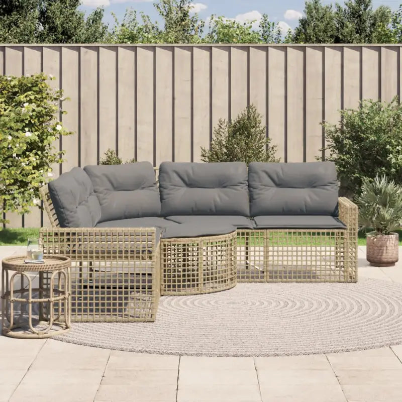 L-vormige tuinbank met poly rattan en wasbare hoes voor buitenplezier - Beige en grijs / 1 - Loungebanken