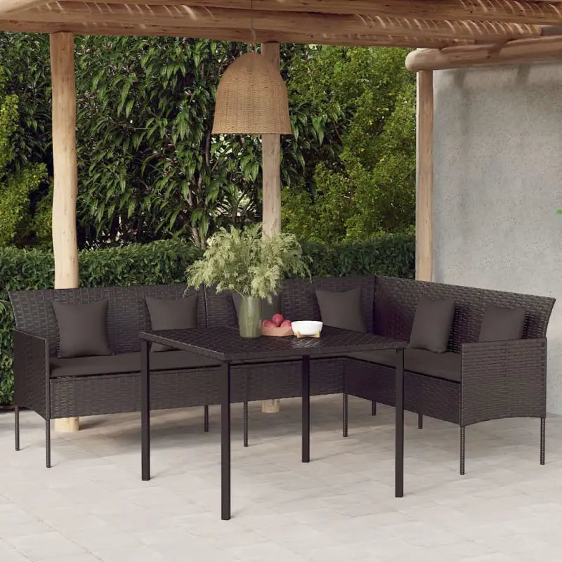 L-vormige tuinbank van poly rattan met zwart materiaal en comfortabele vulling - Zwart / 1 - Loungebanken