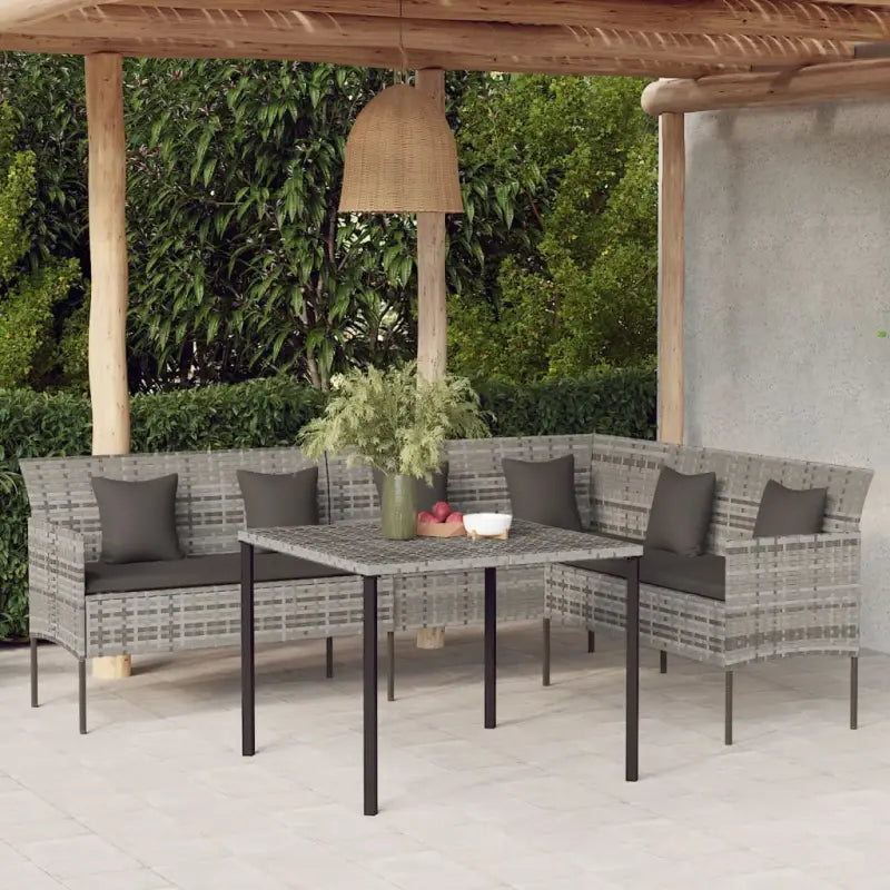 L-vormige tuinbank van poly rattan met zwart materiaal en comfortabele vulling - Grijs / 1 - Loungebanken