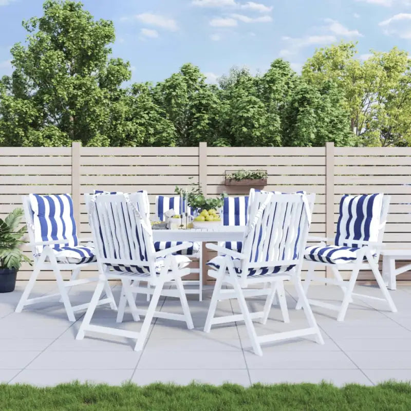 Lage rug stoelkussens van oxford stof voor een frisse buitenruimte - blauw en witte streep / 6 / with 2 elastic straps