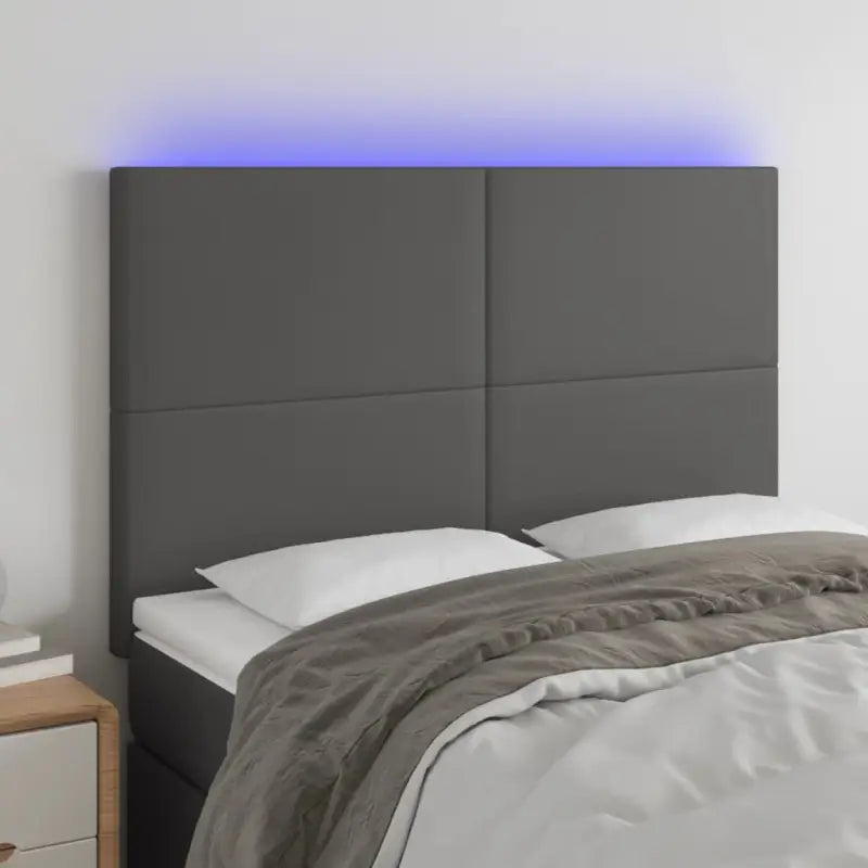 LED Hoofdbord en Voetbord in Kunstleer voor de Slaapkamer - Grijs / 144 x 5 x 118/128 cm / 1 - Hoofdborden en voetborden