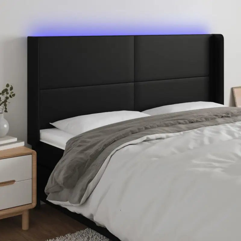 LED Hoofdbord voor een stijlvolle en duurzame slaapkamer uitstraling - Zwart / 183 x 16 x 118/128 cm / 1 - Hoofdborden