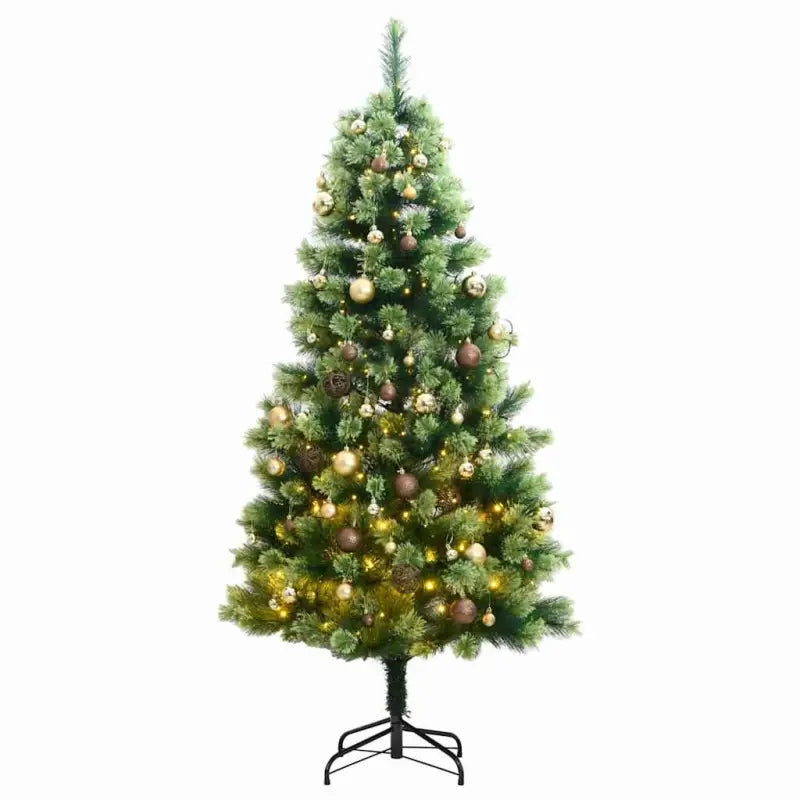 Levende kunstkerstboom met automatische takken voor een feestelijke sfeer - 240 cm / 1 / met LED’s en goudkleurige