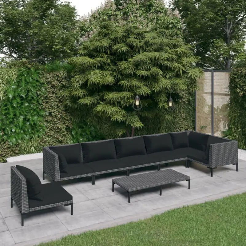 Lichtgewicht loungeset met halfrond PE-rattan en comfortabele afmetingen - 3x hoek + 4x midden + Tafel - Tuinsets