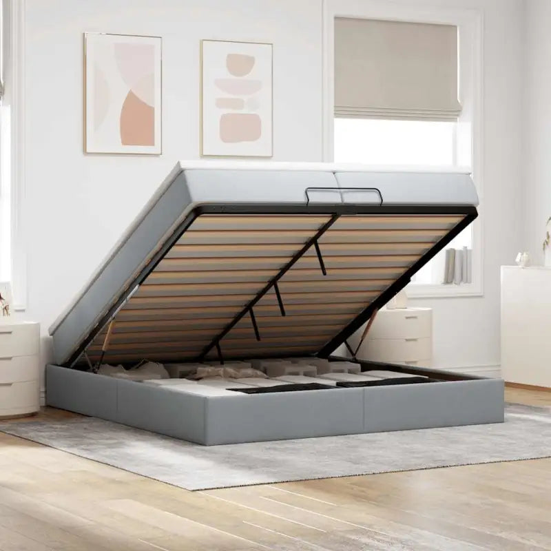 Lichtgrijs Ottomaans Bed met Ruime Opbergruimte en Vulling - Lichtgrijs / 200 x 200 cm - Bedden & bedframes