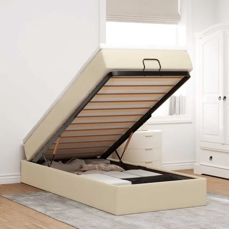 Lichtgrijs Ottomaans Bed met Ruime Opbergruimte en Vulling - Crème / 90 x 200 cm - Bedden & bedframes