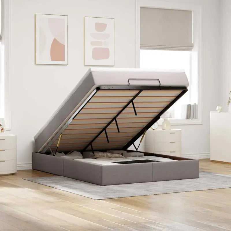 Lichtgrijs Ottomaans Bed met Ruime Opbergruimte en Vulling - Taupe / 140 x 190 cm - Bedden & bedframes