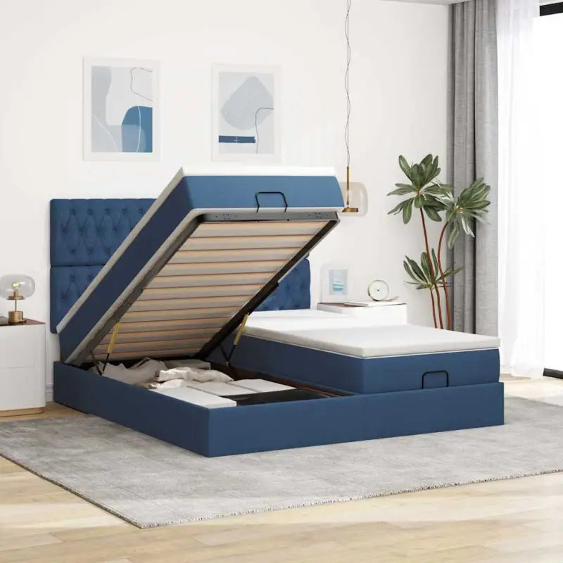 Lichtgrijs Ottomaanse Bed met ruime opbergruimte en comfortabel matras - Blauw / 160 x 200 cm / Getuft ontwerp - Bedden